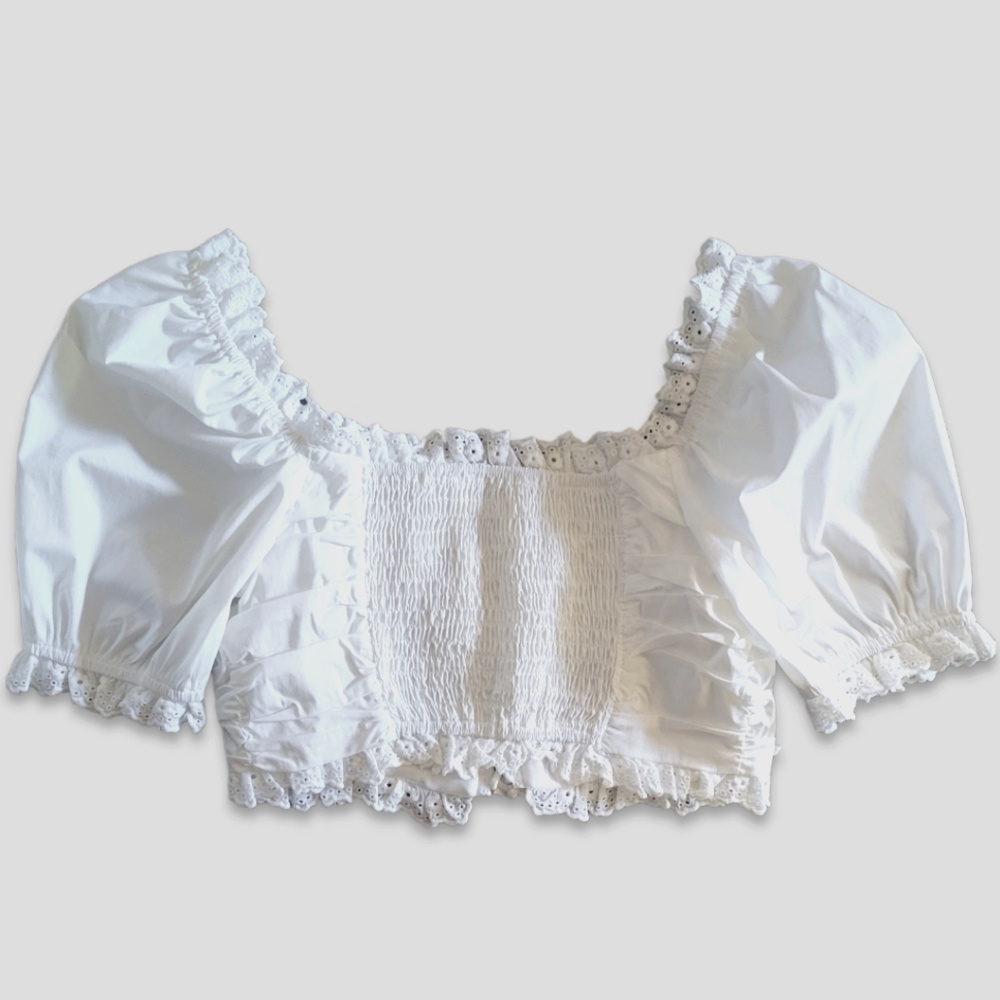 NWOT - MABLE Country Nights Cropped Lace Up Peasant Blouse - White - Picture 4 of 8